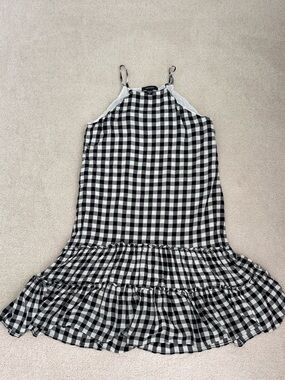 Karen Kane Black and White Gingham Slip Dress with Ruffle Hem